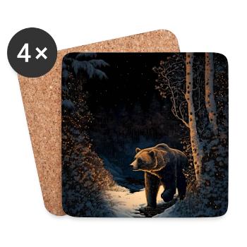 Ukiyo bear in forest landscape at winter time - Coasters (set of 4) - white - Front