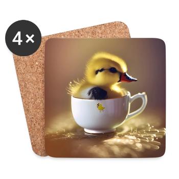Entenküken in Tee-Tasse - lustiges Poster Motiv - Untersetzer (4er-Set) - Weiß - Vorne