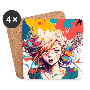 Anime modern Girl colour Splash - Coasters (set of 4) - white - Front