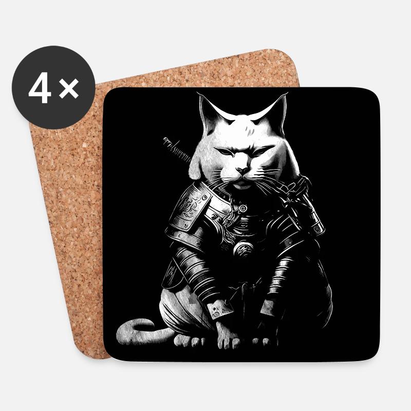 Chat samouraï cool - Dessous de verre (lot de 4) - blanc