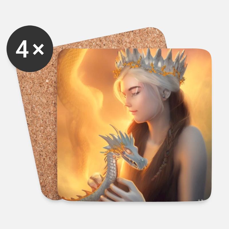 Dragon Queen avec bébé Firedragon - Dessous de verre (lot de 4) - blanc
