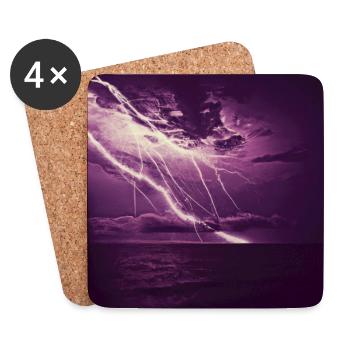 Stormy sea, purple lightning on the horizon - Coasters (set of 4) - white - Front