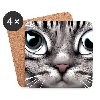 Katze mit großen, süßen Augen - Untersetzer (4er-Set) - Weiß - Vorne