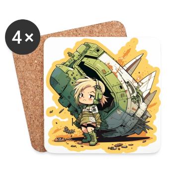 Cute girl, pilot and spaceship - Coasters (set of 4) - white - Front