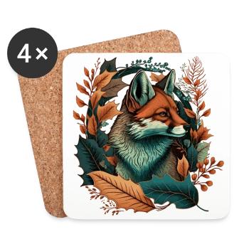 Fuchs Tattoo V2 Geschenk - Untersetzer (4er-Set) - Weiß - Vorne