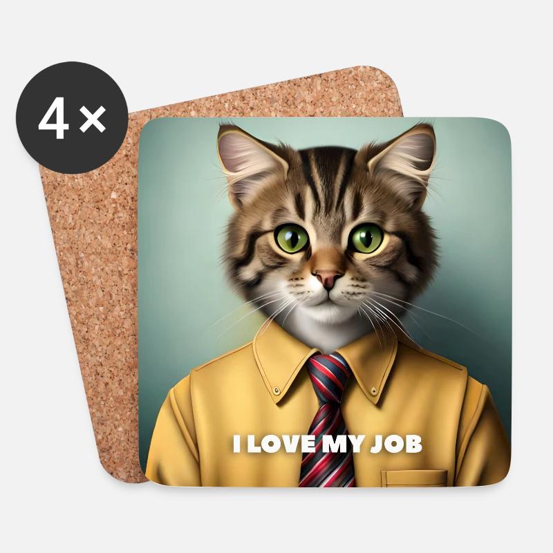 I LOVE MY JOB Katze - Untersetzer (4er-Set) - Weiß