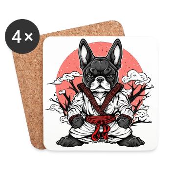 Französische Bulldogge Kung Fu Anime Stil - Untersetzer (4er-Set) - Weiß - Vorne