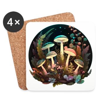 Magic Mushrooms - Magische Pilze Natur - Untersetzer (4er-Set) - Weiß - Vorne
