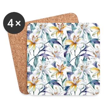 Aquarell Blumen Linien-Blüten Florales Muster - Untersetzer (4er-Set) - Weiß - Vorne