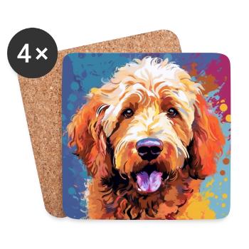 Golden Doodle Pop Art - Dessous de verre (lot de 4) - blanc - Devant