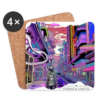 sidback unltd. - Junge betritt verträumte Stadt - Untersetzer (4er-Set) - Weiß - Vorne