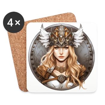 Blonde Schildmaid mit Walkürenhelm - Untersetzer (4er-Set) - Weiß - Vorne