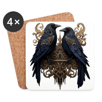Hugin und Munin, die Raben von Odin - Untersetzer (4er-Set) - Weiß - Vorne