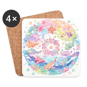 Cute sea animals - Coasters (set of 4) - white - Front