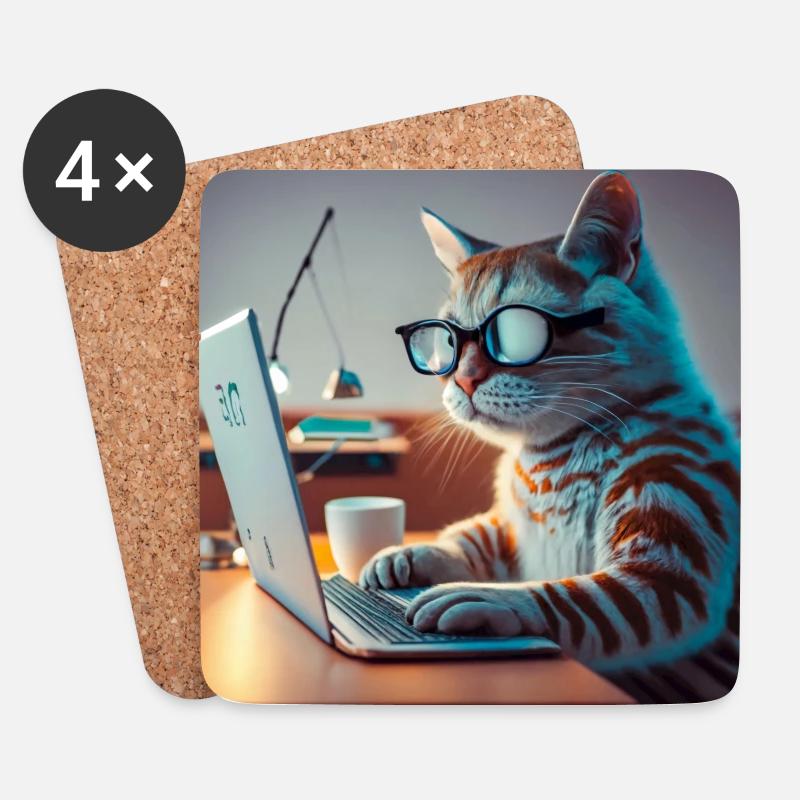 lustige Katze tippt Laptop - Untersetzer (4er-Set) - Weiß