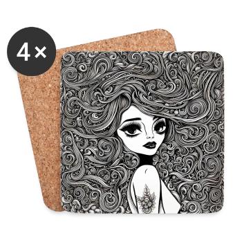 Hairstyle #1 - Coasters (set of 4) - white - Front