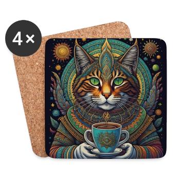 Cat deity with coffee in space - Coasters (set of 4) - white - Front