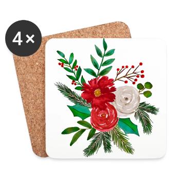Fleurs de Noël à l’aquarelle Weihnachten d’hiver - Dessous de verre (lot de 4) - blanc - Devant