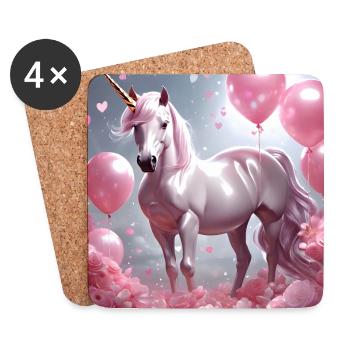 Einhorn pink Herzen - Untersetzer (4er-Set) - Weiß - Vorne