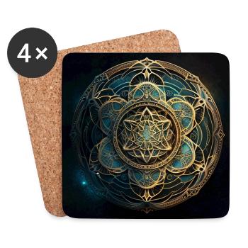 Mandala doré - Dessous de verre (lot de 4) - blanc - Devant