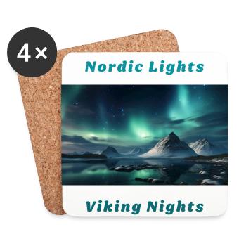 Panorama des aurores boréales avec un dicton viking - Dessous de verre (lot de 4) - blanc - Devant