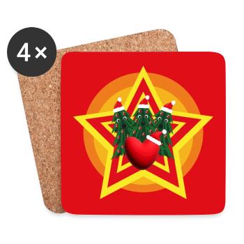Lustige Weihnachtsbäume mit Herz und Stern. - Untersetzer (4er-Set) - Weiß - Vorne