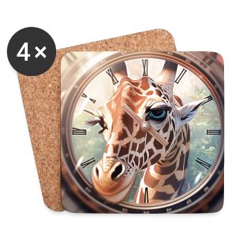 L'horloge girafe - Dessous de verre (lot de 4) - blanc - Devant