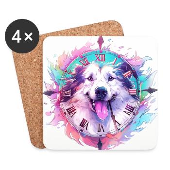 Le chien bleu et violet - Dessous de verre (lot de 4) - blanc - Devant