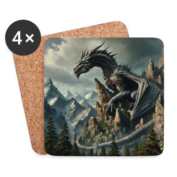 Majestätischer Drache in magischer Berglandschaft - Untersetzer (4er-Set) - Weiß - Vorne