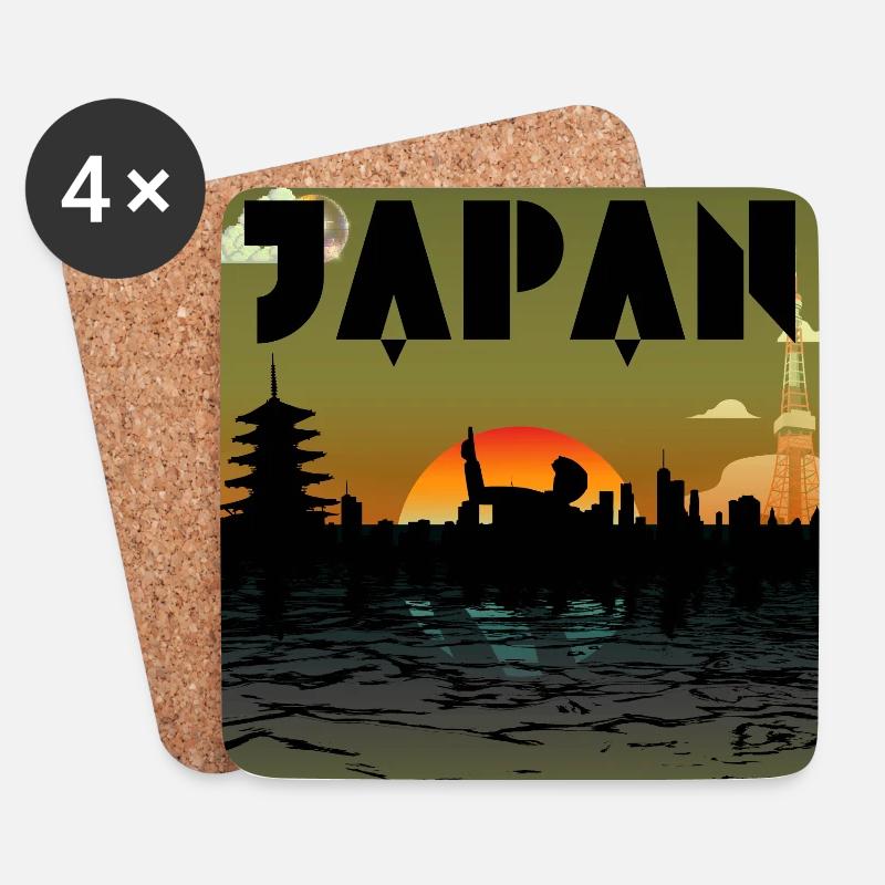 Retro Japan Disco Skyline - Untersetzer (4er-Set) - Weiß