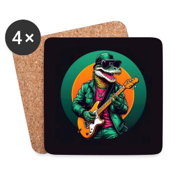 Cooles Krokodil mit Sonnenbrille spielt E-Gitarre - Untersetzer (4er-Set) - Weiß - Vorne