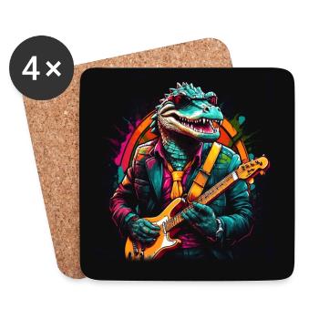 Cool Alligator Jouant Guitare Électrique Rock Alligator - Dessous de verre (lot de 4) - blanc - Devant