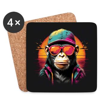 Cool chimpanzee with sunglasses and cap - Coasters (set of 4) - white - Front