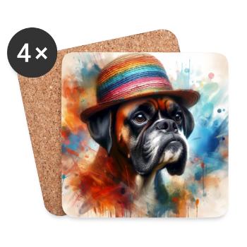 Boxer chien Splash Art - Dessous de verre (lot de 4) - blanc - Devant