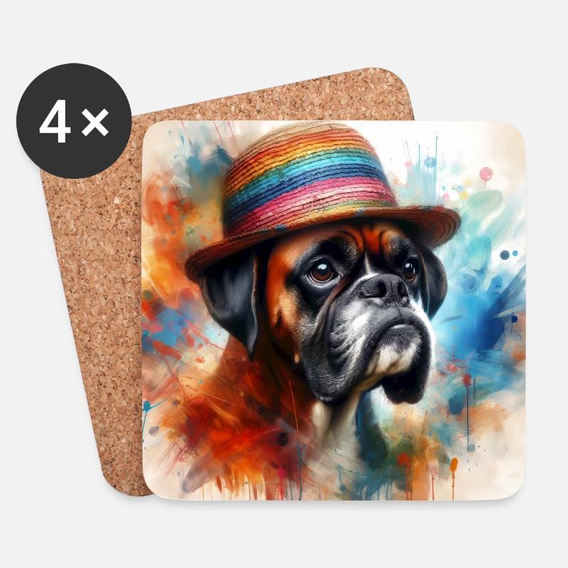 Boxer Hund Splash Konst - Underlägg (4-pack) - vit