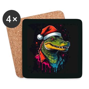 Krokodil Alligator mit Nikolausmütze - Untersetzer (4er-Set) - Weiß - Vorne