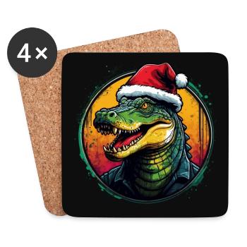 Krokodil Alligator mit Nikolausmütze - Untersetzer (4er-Set) - Weiß - Vorne