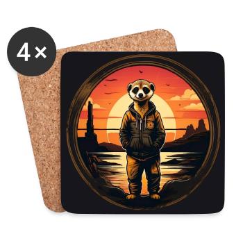 Meerkat in casual look at sunset - Coasters (set of 4) - white - Front