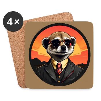 Suricate en costume chic avec cravate - Dessous de verre (lot de 4) - blanc - Devant