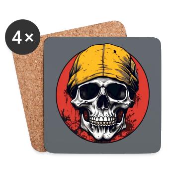 Skull mit gelbem Kopftuch im roten Farbkreis - Untersetzer (4er-Set) - Weiß - Vorne