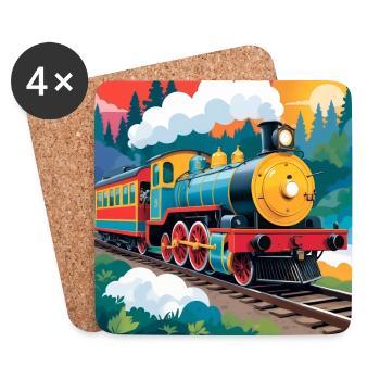 Colorful Railway with Smoking Steam Locomotive - Coasters (set of 4) - white - Front