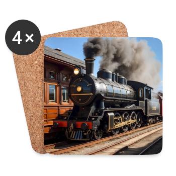 Grande locomotive à vapeur fumante dans la gare - Dessous de verre (lot de 4) - blanc - Devant