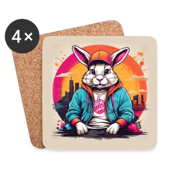 Cooler Hase mit Streetwear Hoodie Basecap Skyline - Untersetzer (4er-Set) - Weiß - Vorne