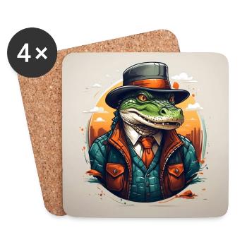 Krokodil Alligator mit Hut und Anzug - Untersetzer (4er-Set) - Weiß - Vorne