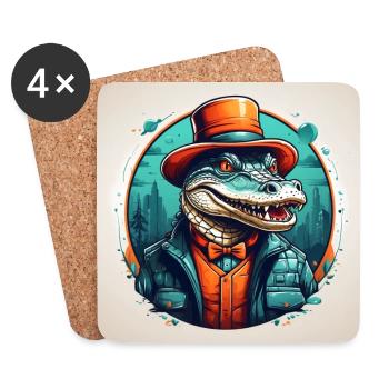 Krokodil Alligator mit Hut und Anzug - Untersetzer (4er-Set) - Weiß - Vorne