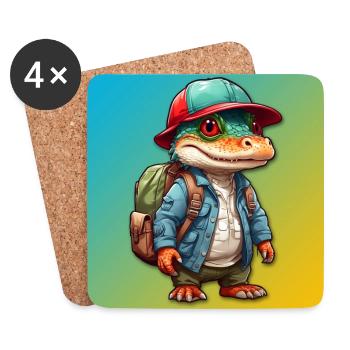 Little cute crocodile in outdoor look - Coasters (set of 4) - white - Front