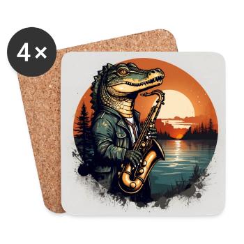 Cool crocodile plays saxophone - Coasters (set of 4) - white - Front