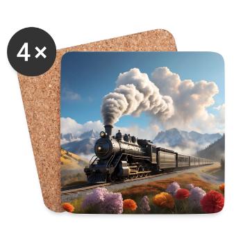 Locomotive à vapeur fumante nostalgique - Dessous de verre (lot de 4) - blanc - Devant
