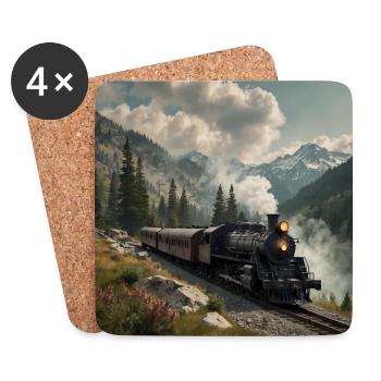 Locomotive à vapeur fumante nostalgique - Dessous de verre (lot de 4) - blanc - Devant