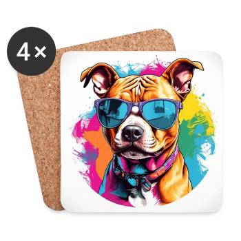 Cooler Staffordshire Terrier mit Sonnenbrille - Untersetzer (4er-Set) - Weiß - Vorne